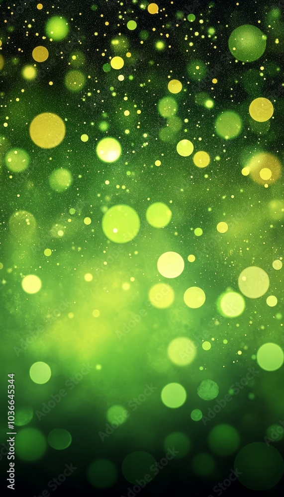 Abstract Background With Green And Yellow Particles Bokeh. Defocused Sparkling Lights. Abstract Background With Green And Yellow Particles Bokeh. Defocused Sparkling Lights.