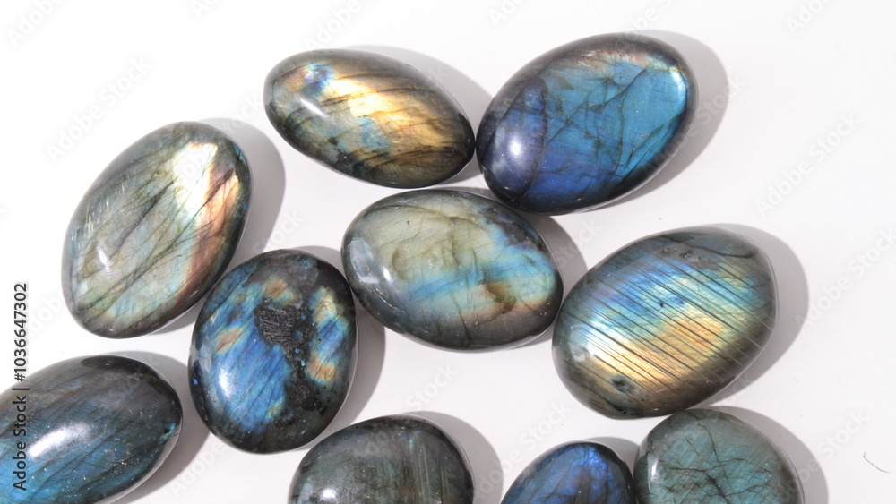 Labradorite Palm Stones with white background. Labradorite Palm Stones with white background.