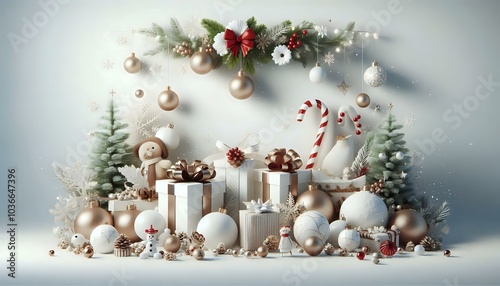 Elegant Christmas Scene with Gifts and Ornaments