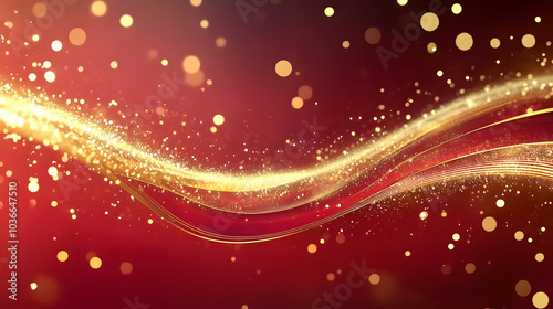 Luxury red color background with golden line elements and curve light effect decoration and bokeh. beautiful holiday banner