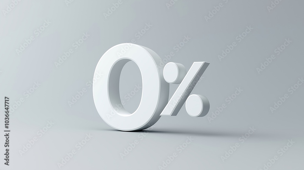 3D Zero Percent Symbol on Minimalist Grey Background 3D Zero Percent Symbol on Minimalist Grey Background