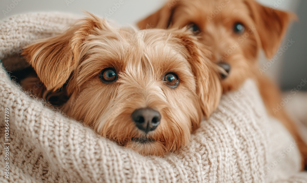 Adorable Dogs Snuggled in Cozy Knit Blanket for Ultimate Comfort Adorable Dogs Snuggled in Cozy Knit Blanket for Ultimate Comfort