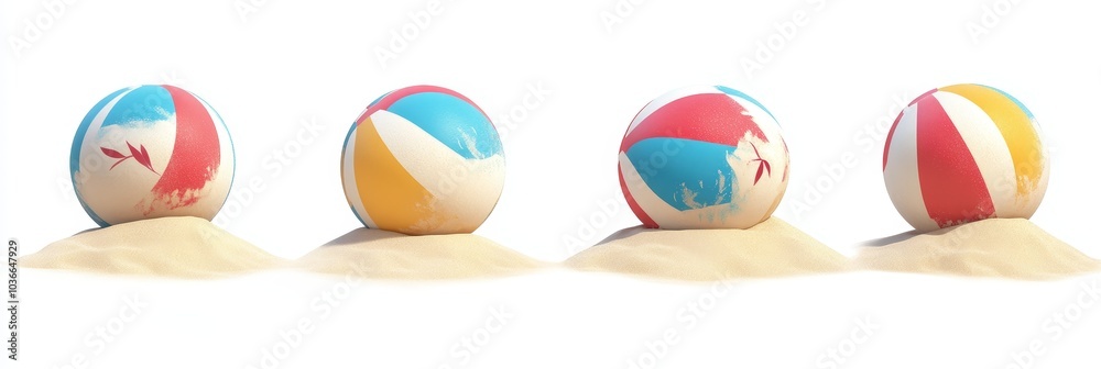 Vibrant beach ball bouncing on sunlit sand, playful scene evoking summer joy and carefree beach days. Vibrant beach ball bouncing on sunlit sand, playful scene evoking summer joy and carefree beach days.