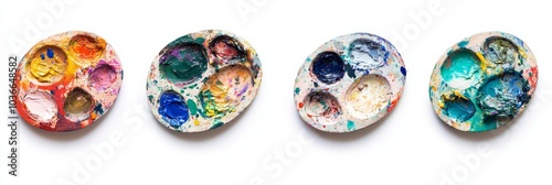 Artist's palette showcasing vibrant paint dabs, isolated on a clean background, perfect for creative inspiration and artistic expression.