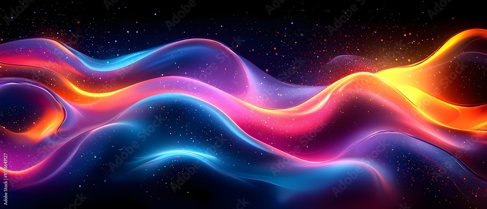 Abstract image showcasing vibrant waves of blue, pink, and orange against a black background. The flowing colors create a sense of movement and energy. Abstract image showcasing vibrant waves of blue, pink, and orange against a black background. The flowing colors create a sense of movement and energy.