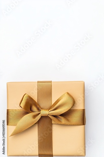 Elegant gold gift box with ribbon on a white background