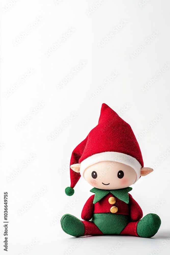 Cute plush Christmas elf doll in festive attire Cute plush Christmas elf doll in festive attire