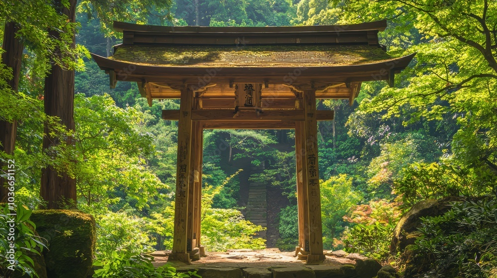 Serene Ancient Japanese Shrine in Lush Forest Setting, Ultra-Detailed Landscape Photography Serene Ancient Japanese Shrine in Lush Forest Setting, Ultra-Detailed Landscape Photography