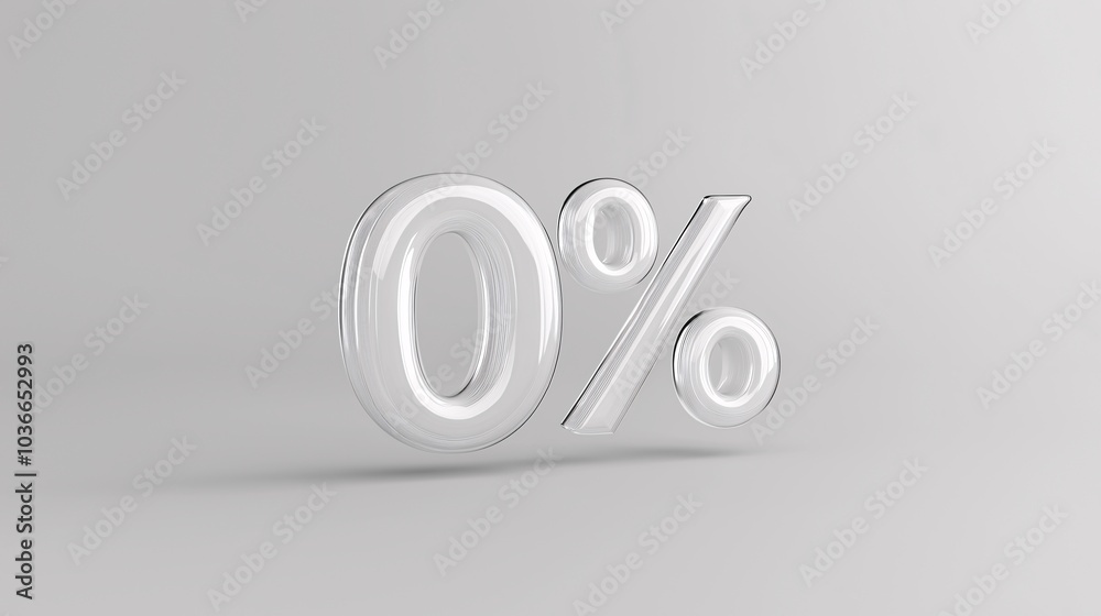 Transparent 3D Zero Percent Symbol on Minimal Grey Background
