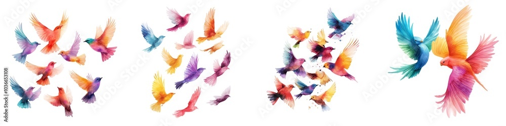 Obraz premium Vibrant watercolor clipart featuring intricate details, ideal for creative projects, illustrations, and decorative designs.