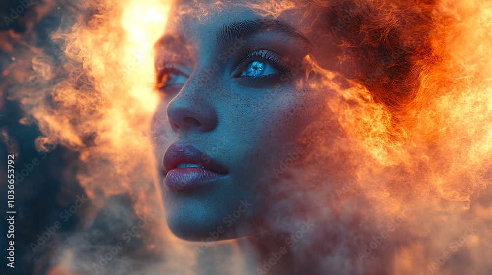 A Person Gazing Upwards Through a Whirlwind of Vivid Smoke - Perfect for Creative Designs, Fantasy Art, and Abstract Backgrounds A Person Gazing Upwards Through a Whirlwind of Vivid Smoke - Perfect for Creative Designs, Fantasy Art, and Abstract Backgrounds