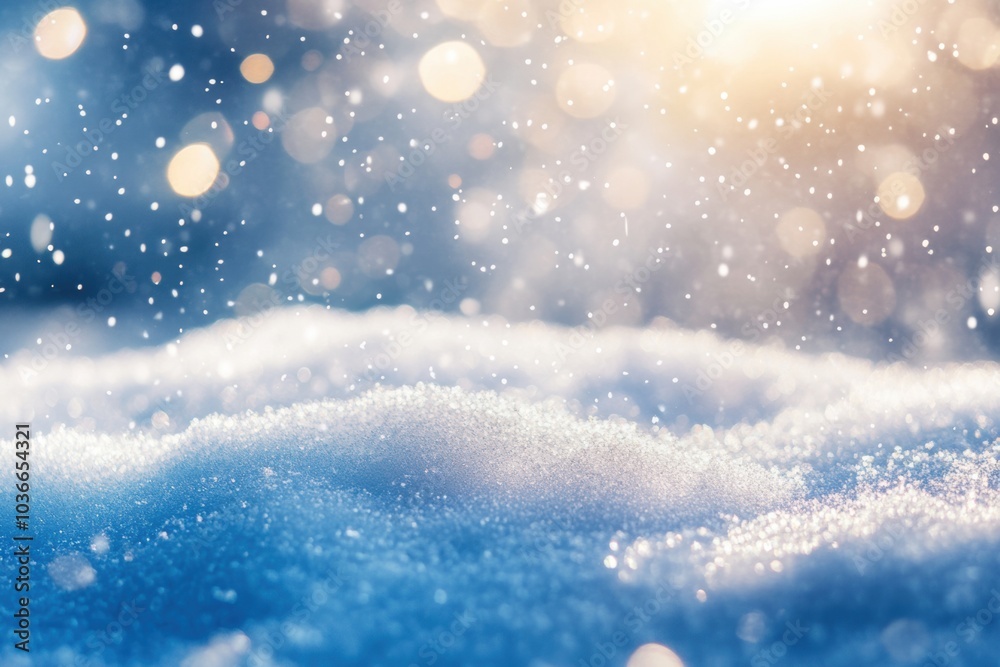 Delicate snow textures blanket the ground as gentle flakes drift in the air, catching the sunlight's warm glow in a winter scene. Generative AI Delicate snow textures blanket the ground as gentle flakes drift in the air, catching the sunlight's warm glow in a winter scene. Generative AI