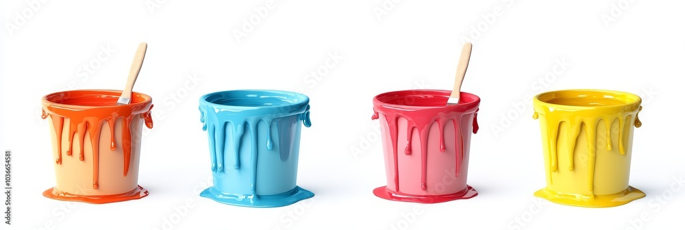 Colorful paint bucket with a dripping brush, vibrant hues blending, inviting creativity and artistic expression, isolated on a clean background. Colorful paint bucket with a dripping brush, vibrant hues blending, inviting creativity and artistic expression, isolated on a clean background.