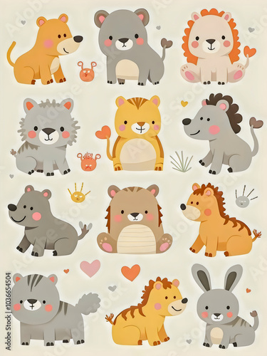 Cute Cartoon Animals Set.