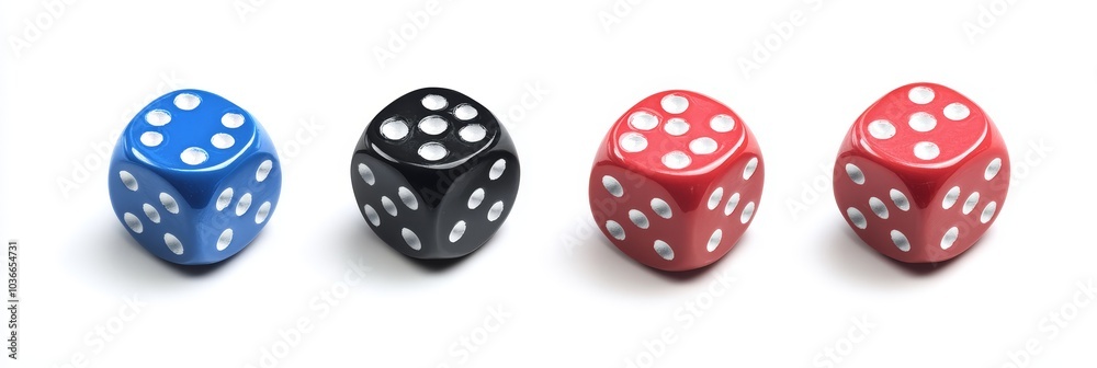 Lucky Roll, a vibrant pair of dice displaying a winning combination, isolated against a clean white background for emphasis. Lucky Roll, a vibrant pair of dice displaying a winning combination, isolated against a clean white background for emphasis.