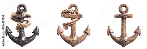 Sailor's Anchor Tied with Rope, Isolated Nautical Symbol, Evokes Maritime Traditions, Sturdy Design, Rich Textures, Coastal Aesthetic photo