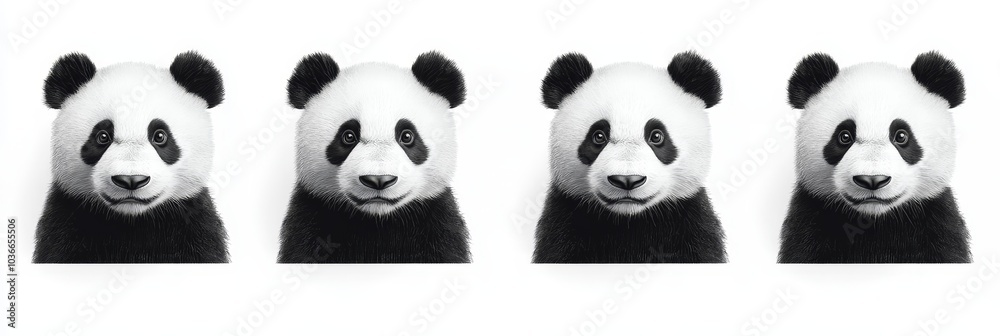 Black and White Panda Face, Minimalistic design featuring a panda's face, isolated on a white background, emphasizing simplicity and charm