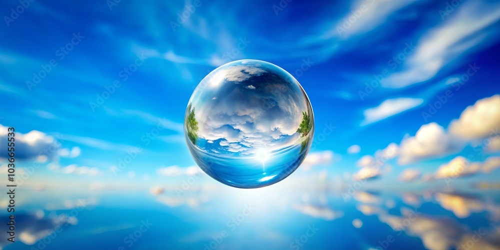 A reflective orb suspended in the sky, capturing a fleeting moment of clouds and sunlight, showcasing the beauty of nature's artistry. A reflective orb suspended in the sky, capturing a fleeting moment of clouds and sunlight, showcasing the beauty of nature's artistry.