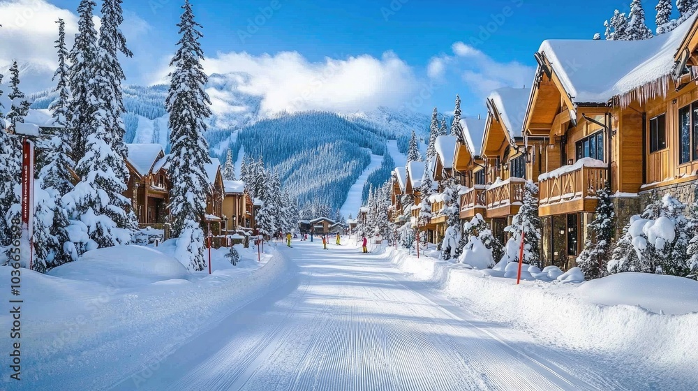 Serene Snow-Covered Ski Trail with Evergreen Trees