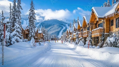Obraz na płótnie Serene Snow-Covered Ski Trail with Evergreen Trees w salonie