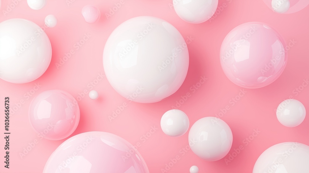 Playful Arrangement of Bubbles on a Soft Pink Background Playful Arrangement of Bubbles on a Soft Pink Background
