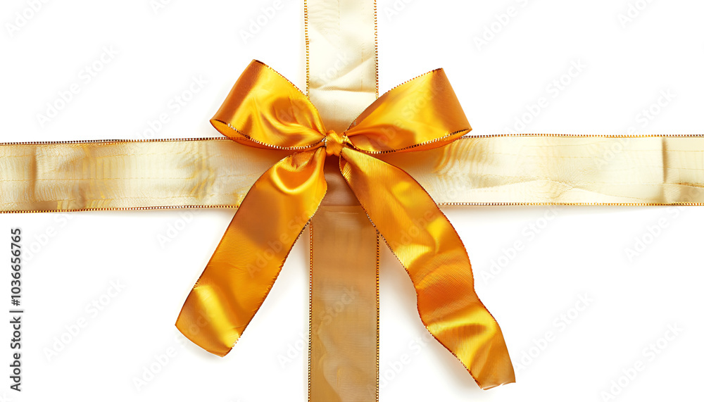 cross thin gold ribbon with bow, isolated on white cross thin gold ribbon with bow, isolated on white
