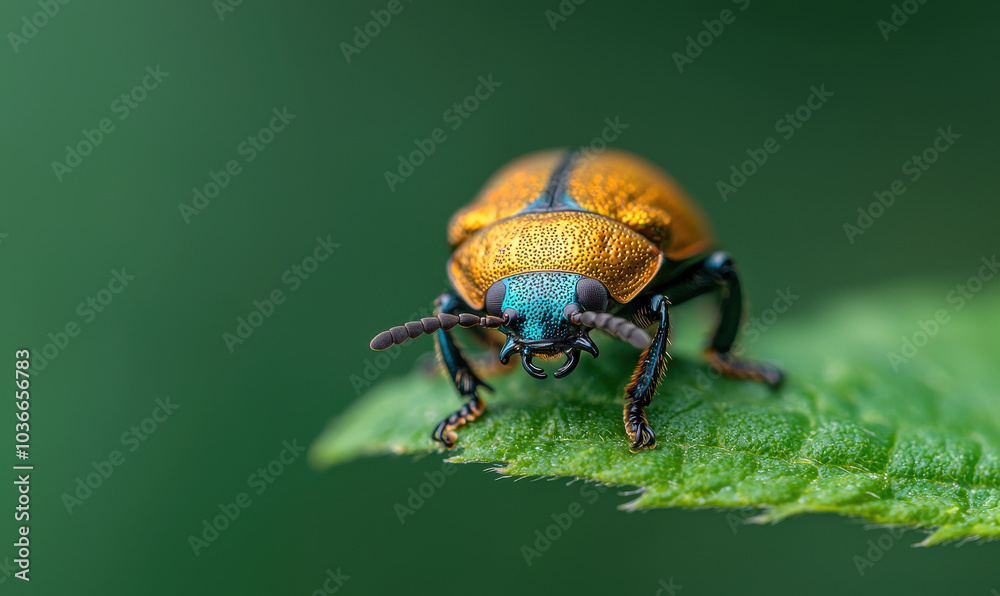 Stunning Macro Shot of a Colorful Beetle Resting on a Leaf Stunning Macro Shot of a Colorful Beetle Resting on a Leaf