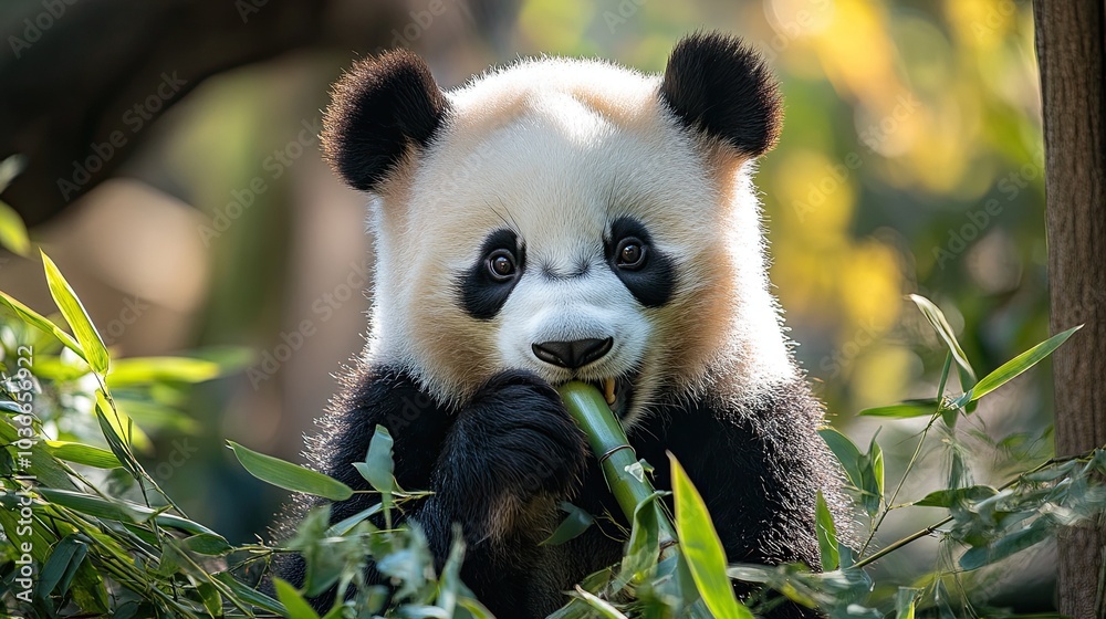 A panda munching on some bamboo A panda munching on some bamboo