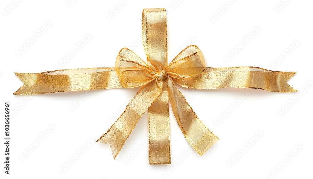 cross thin gold ribbon with bow, isolated on white cross thin gold ribbon with bow, isolated on white