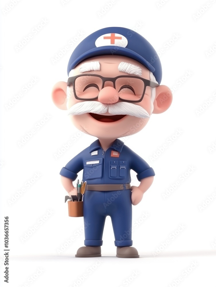 A cheerful cartoon character resembling a mechanic with glasses and a toolbox. A cheerful cartoon character resembling a mechanic with glasses and a toolbox.