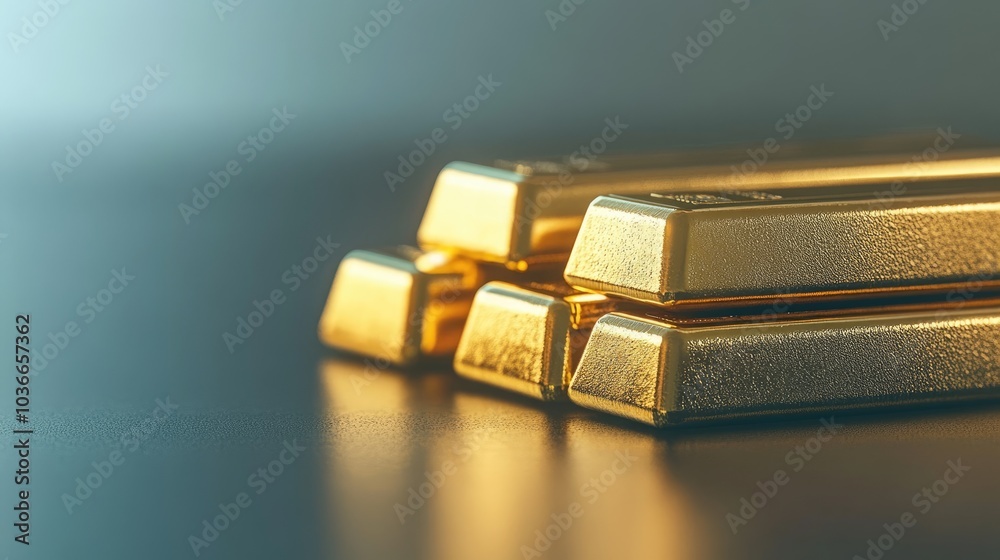 Golden bars gleam beautifully, reflecting light as they stand on a smooth surface Golden bars gleam beautifully, reflecting light as they stand on a smooth surface