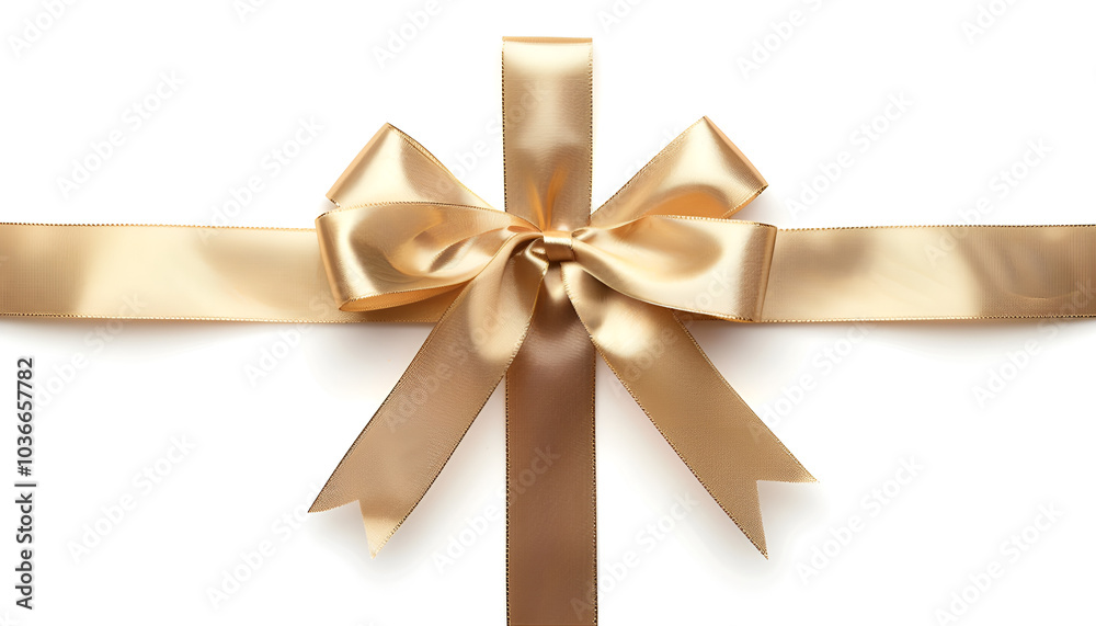 cross thin gold ribbon with bow, isolated on white cross thin gold ribbon with bow, isolated on white