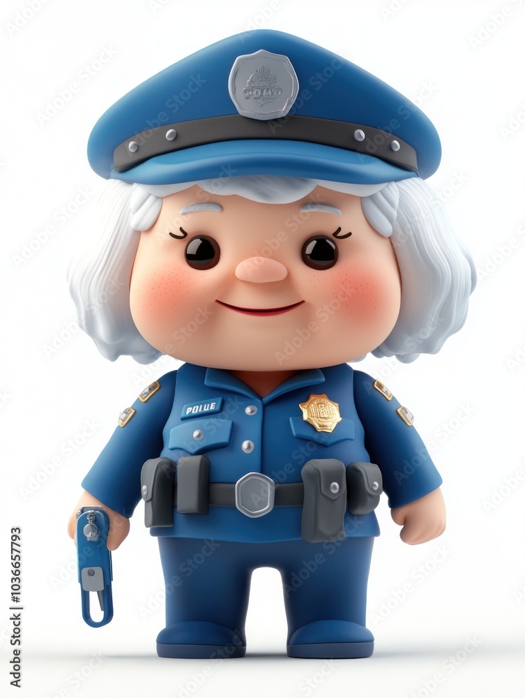 A cute cartoon character dressed as a police officer, smiling and holding a keychain. A cute cartoon character dressed as a police officer, smiling and holding a keychain.