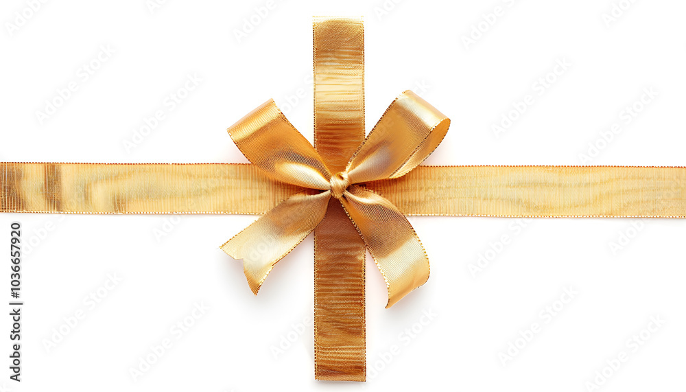 cross thin gold ribbon with bow, isolated on white cross thin gold ribbon with bow, isolated on white