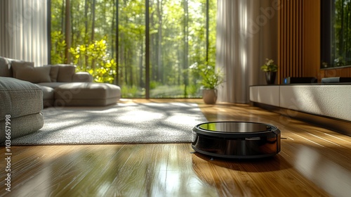 Robotic Vacuum Cleaner Operating in a Modern Living Room