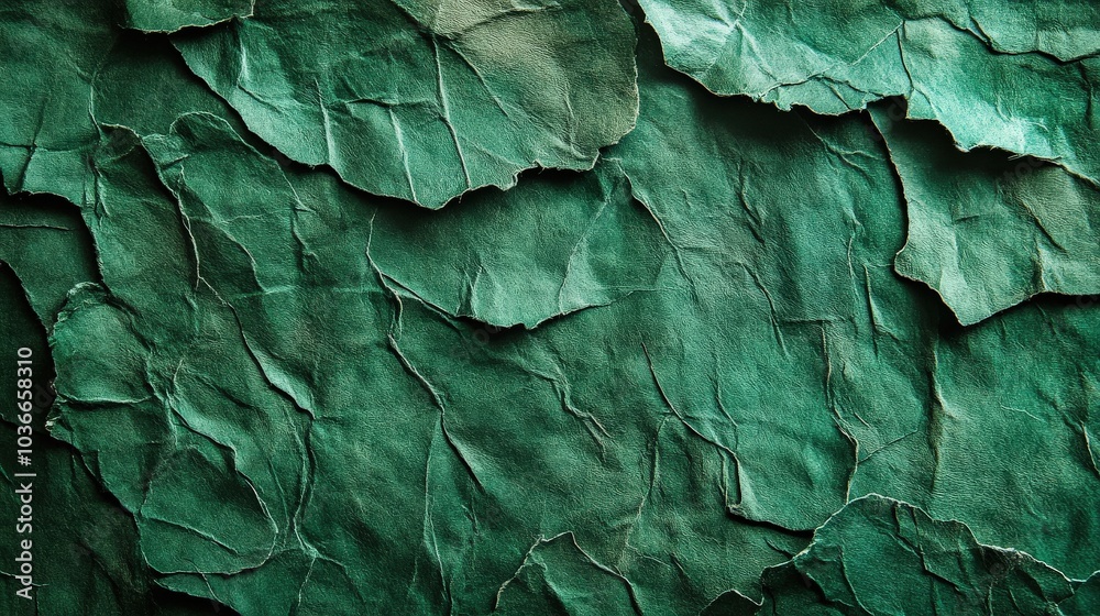 A rich green paper texture background showcasing unique fibers and patterns, ideal for invitations, cards, and print materials that highlight natural beauty