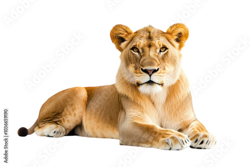 Portrait of a Lioness Isolated on a transparent Background for Wildlife Conservation and Educational Purposes photo