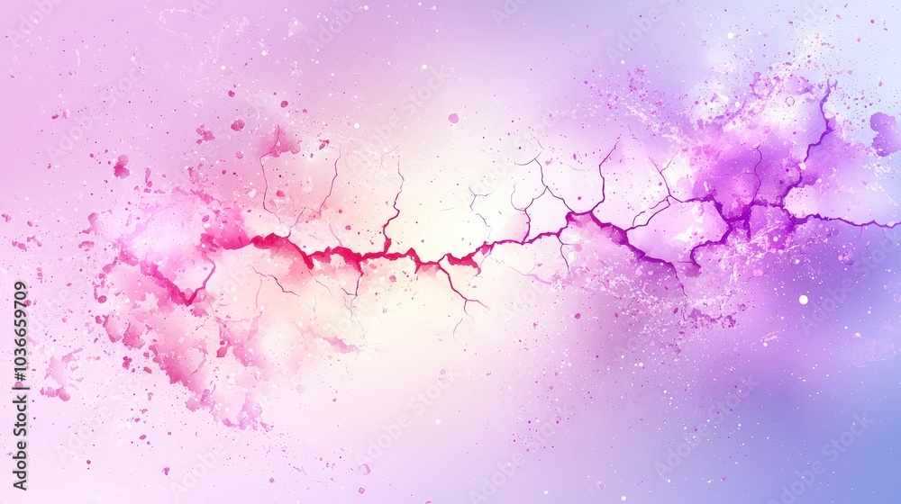 Naklejka premium An abstract illustration of a cracked wall with holes, dramatically contrasted against a vivid purple background, emphasizing the themes of decay and renewal.