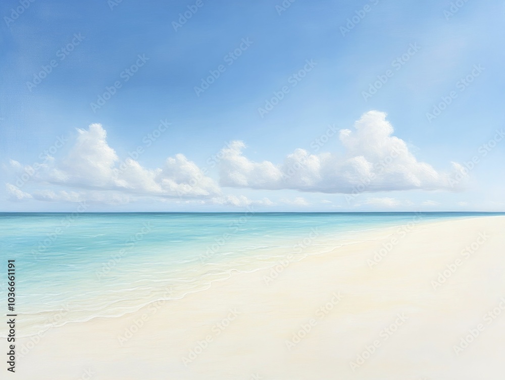 Fototapeta premium Escape to a summer island retreat, where the soft white sand meets the shimmering turquoise waters, all basking under the golden glow of the sun.