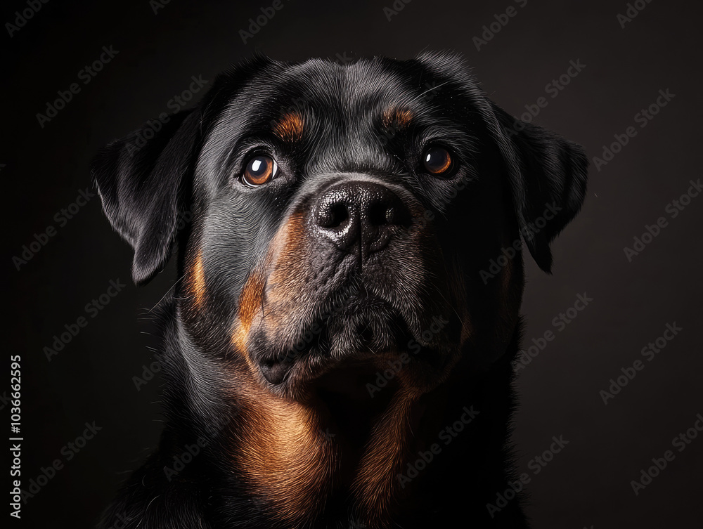 Obraz premium Serious Rottweiler Posing, Showcasing Its Intimidating Expression