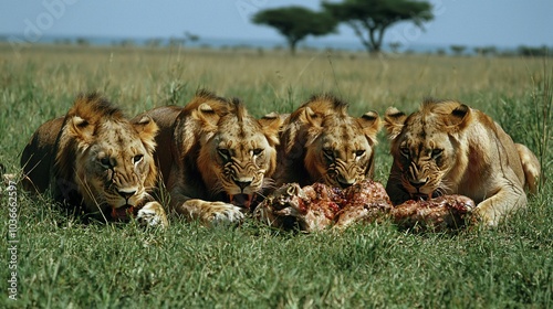 Wallpaper Mural A pride of lions feasting on a recent kill, demonstrating the raw power and survival instincts of the predators Torontodigital.ca