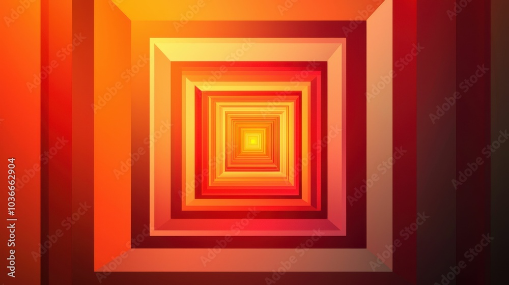 This image showcases concentric square patterns in warm hues of orange and red, creating a vibrant and inviting digital design that draws the viewer in. This image showcases concentric square patterns in warm hues of orange and red, creating a vibrant and inviting digital design that draws the viewer in.