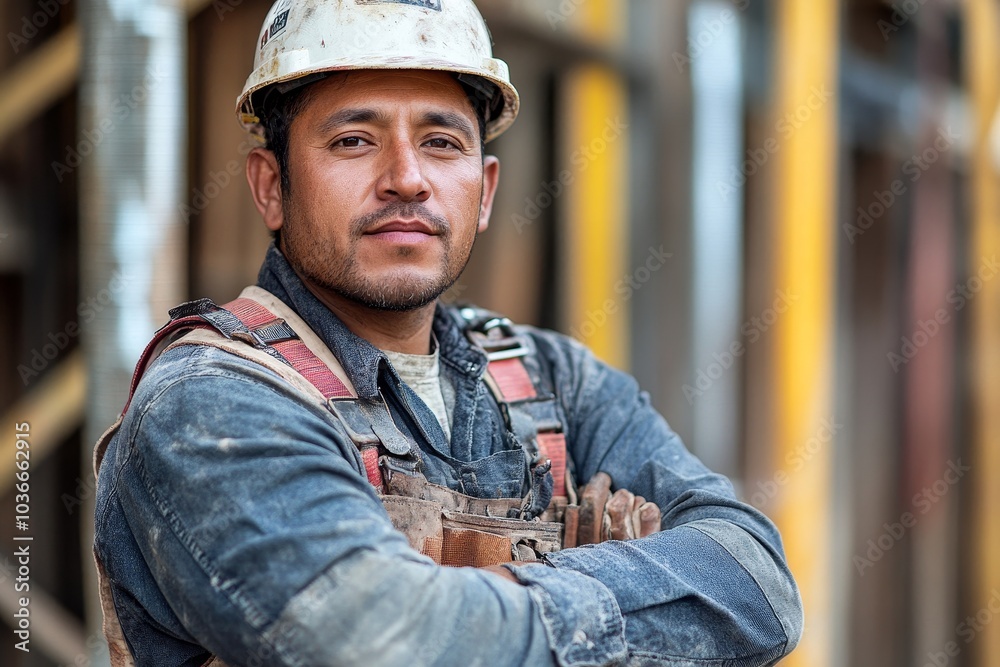 Self-confident construction worker standing with his arms crossed, Generative AI Self-confident construction worker standing with his arms crossed, Generative AI