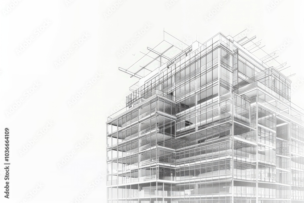 Hand-Drawn Sketch of a Modern Glass Office Building Hand-Drawn Sketch of a Modern Glass Office Building