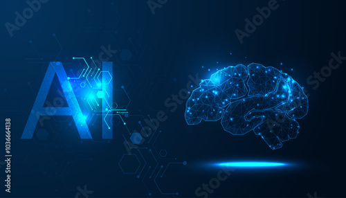 Futuristic Ai brain concept suitable for future technology artwork, blue background