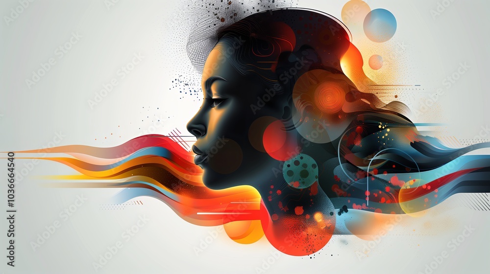 Illustration human head profile with abstract shapes Illustration human head profile with abstract shapes