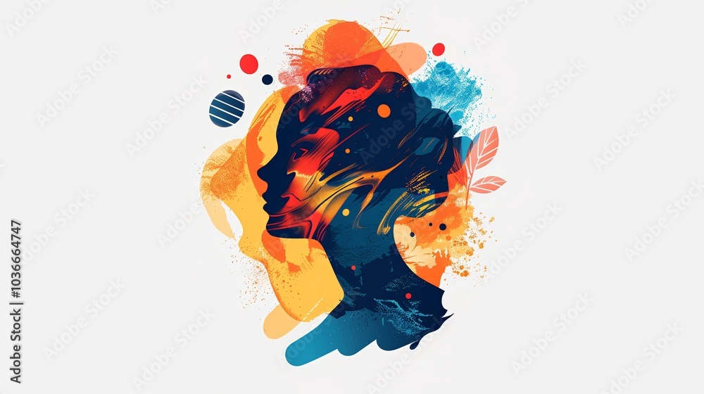 Fototapeta premium Illustration human head profile with abstract shapes