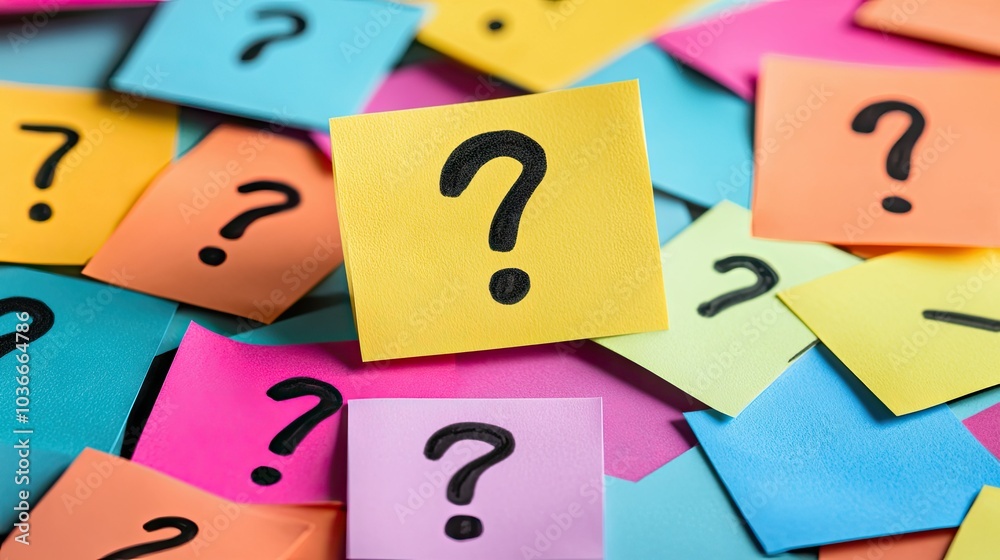 Colorful Question Marks on Sticky Notes Colorful Question Marks on Sticky Notes