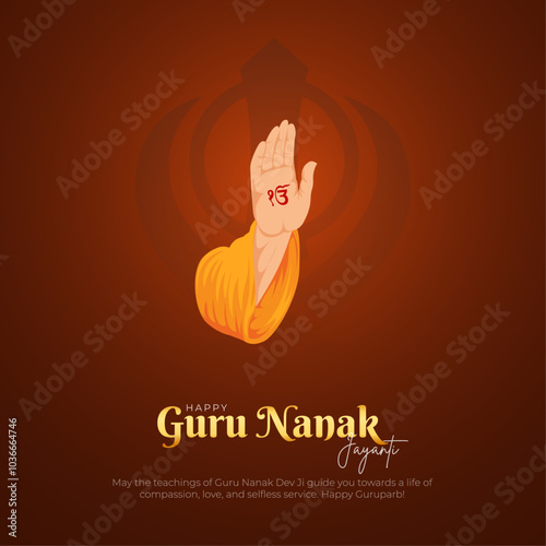 Happy Guru Nanak Jayanti Post and Greeting Card. Celebrating Birthday of Guru Nanak Dev Ji Banner Vector Illustration
