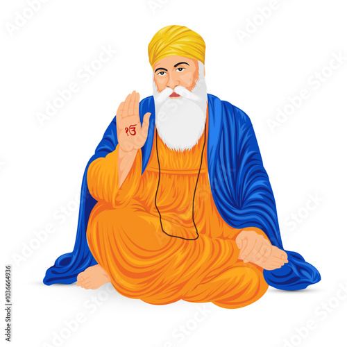 Guru Nanak Vector Art. Vector Illustration of Sikhism Guru Nanak Dev Ji